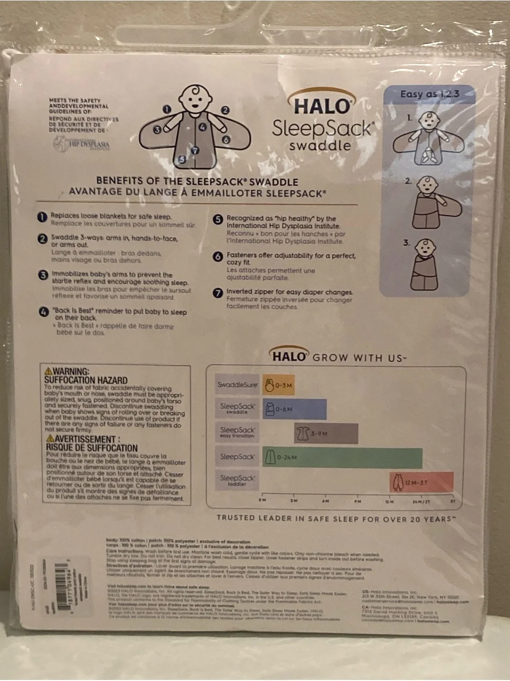 HALO SleepSack 3-Way Swaddle Adjustable 100% Cotton S/P 3-6 Months New w/ Tags